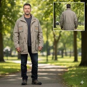 Rare California Outerwear Mens XL Tan Utility Field Jacket NUNMI Made in‎ Israel